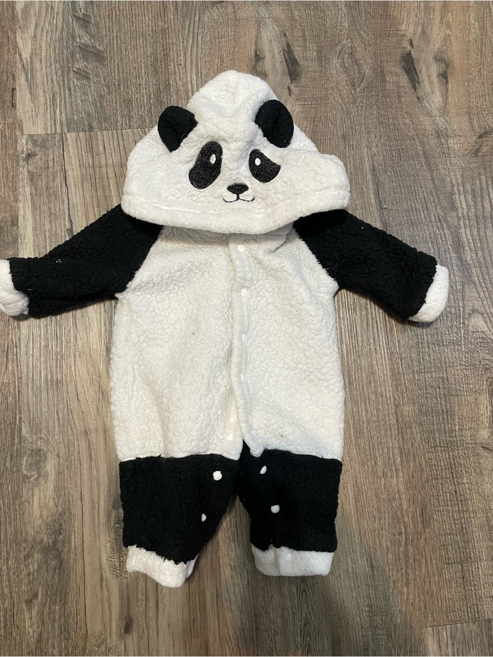 SHEIN Panda Fleece Hooded One-Piece in White and Black